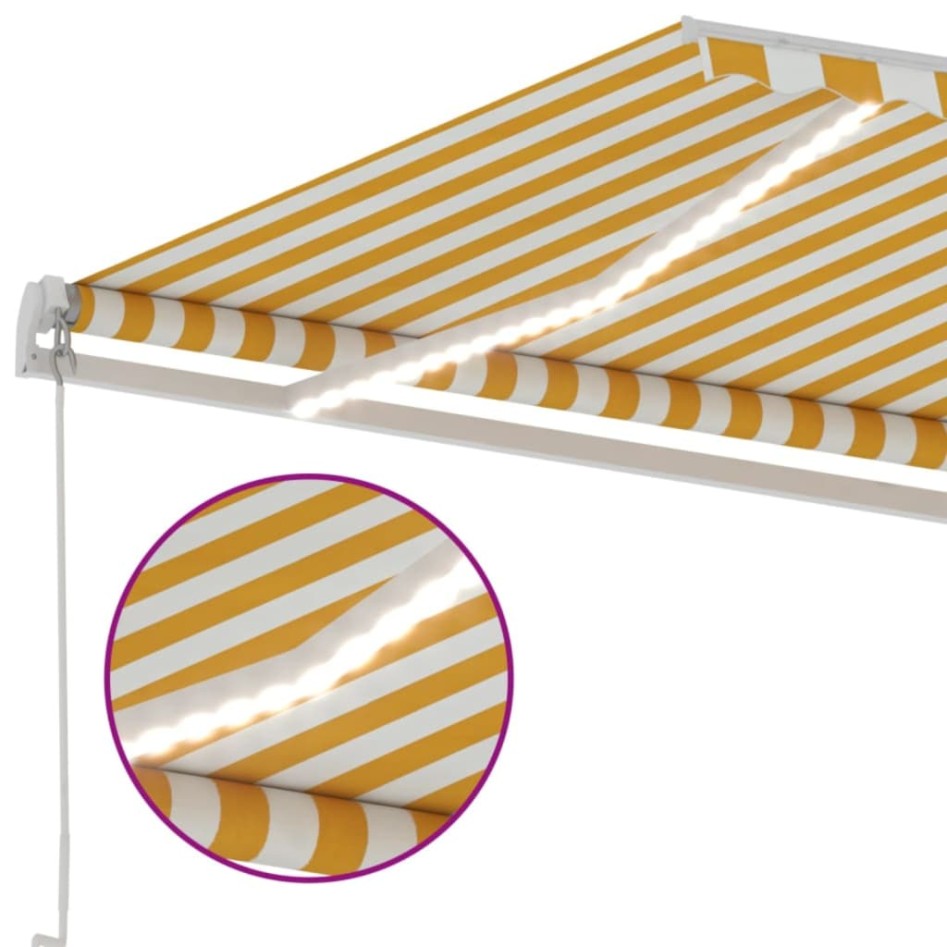 Toldo retráctil manual con luz LED amarillo y blanco 500x300