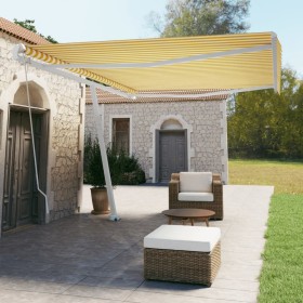 Toldo de pie retráctil manual amarillo y blanco 500x350