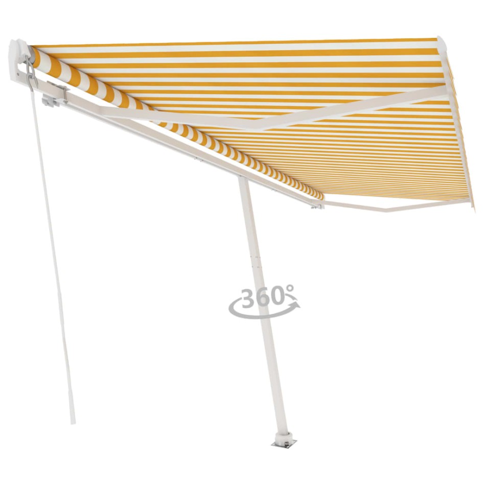 Toldo de pie retráctil manual amarillo y blanco 500x350