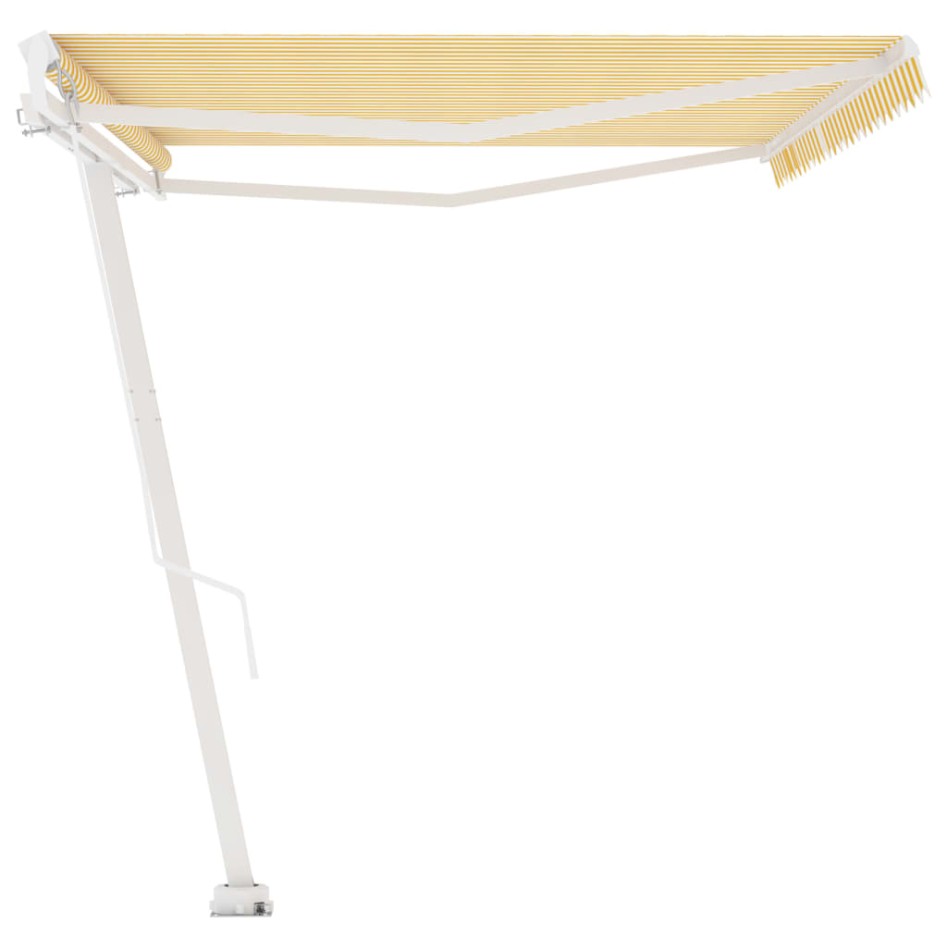 Toldo de pie retráctil manual amarillo y blanco 500x350