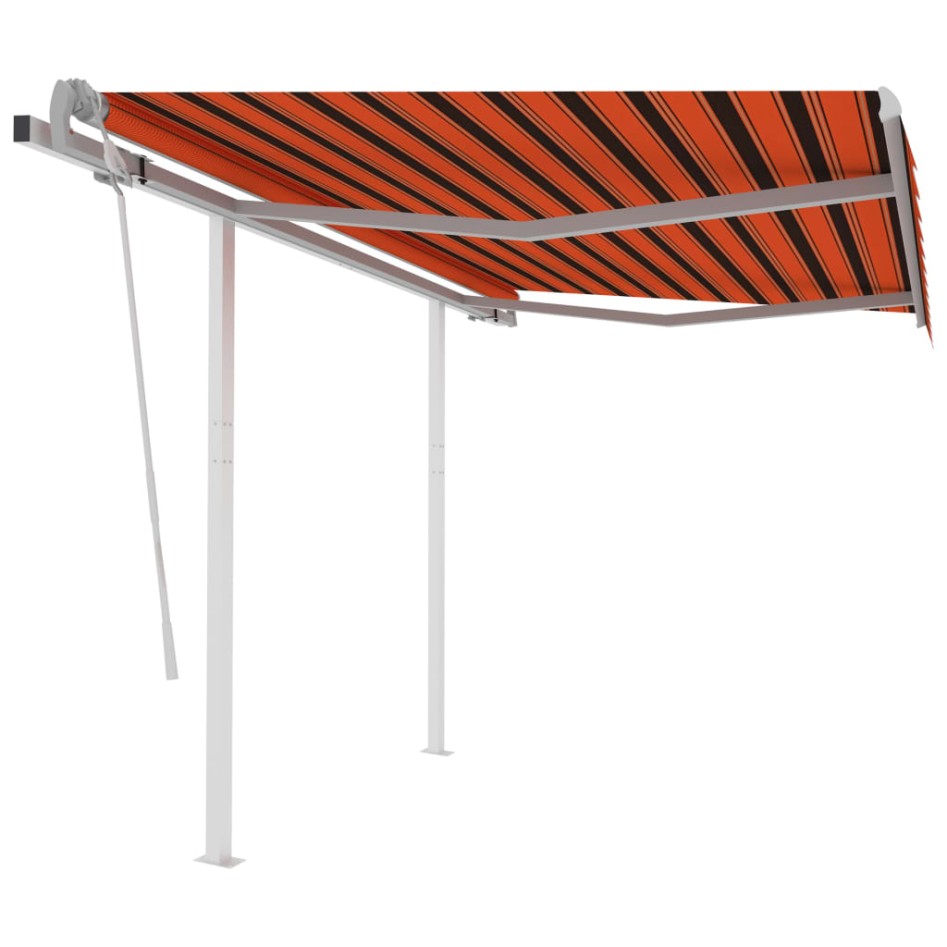Toldo retráctil manual con postes naranja y marrón 3,5x2,5