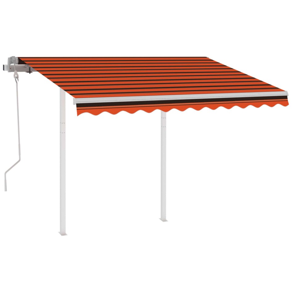 Toldo retráctil manual con postes naranja y marrón 3,5x2,5