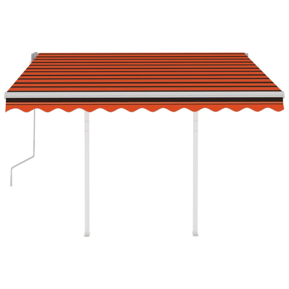 Toldo retráctil manual con postes naranja y marrón 3,5x2,5