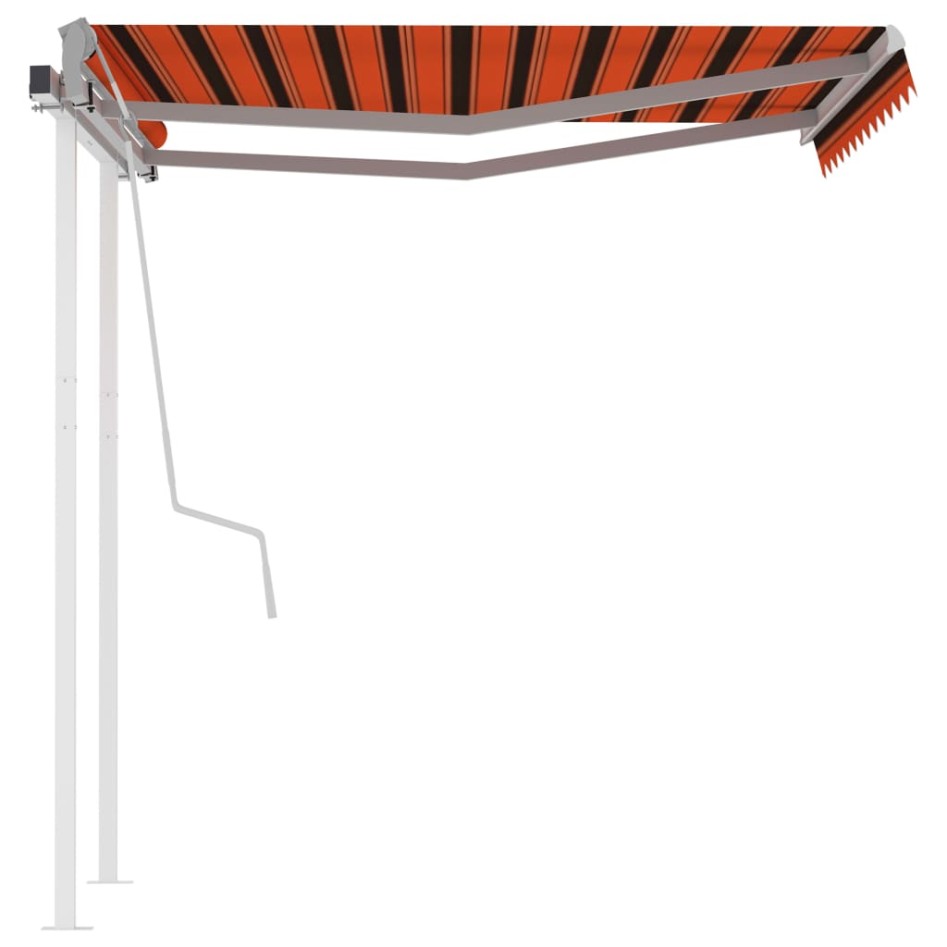 Toldo retráctil manual con postes naranja y marrón 3,5x2,5