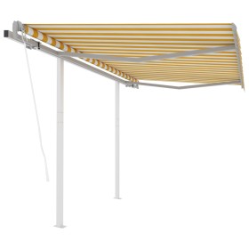 Toldo retráctil automático con postes amarillo y blanco 3x2,5