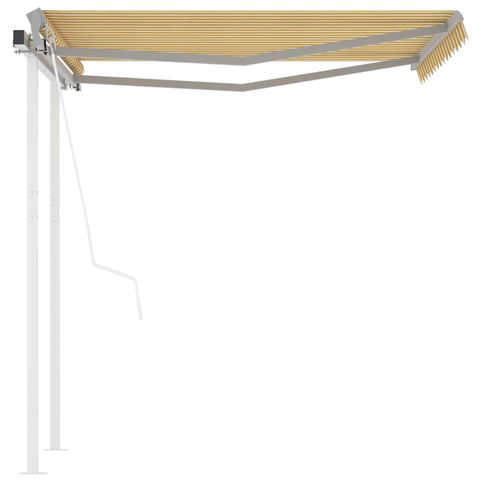 Toldo retráctil automático con postes amarillo y blanco 3x2,5