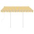 Toldo retráctil automático con postes amarillo y blanco 3x2,5