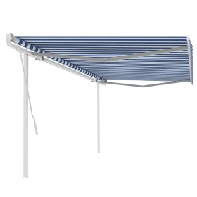 Toldo manual retráctil con postes azul y blanco 5x3
