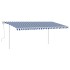 Toldo manual retráctil con postes azul y blanco 5x3