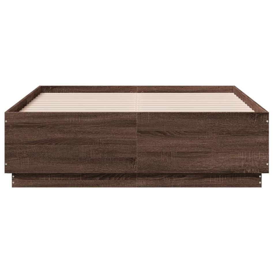 Estructura cama con luces LED madera marrón roble 120x190