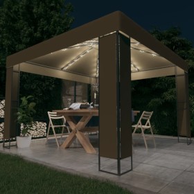 Cenador doble techo y tira luz LED gris taupe 3x3x2,7m 180