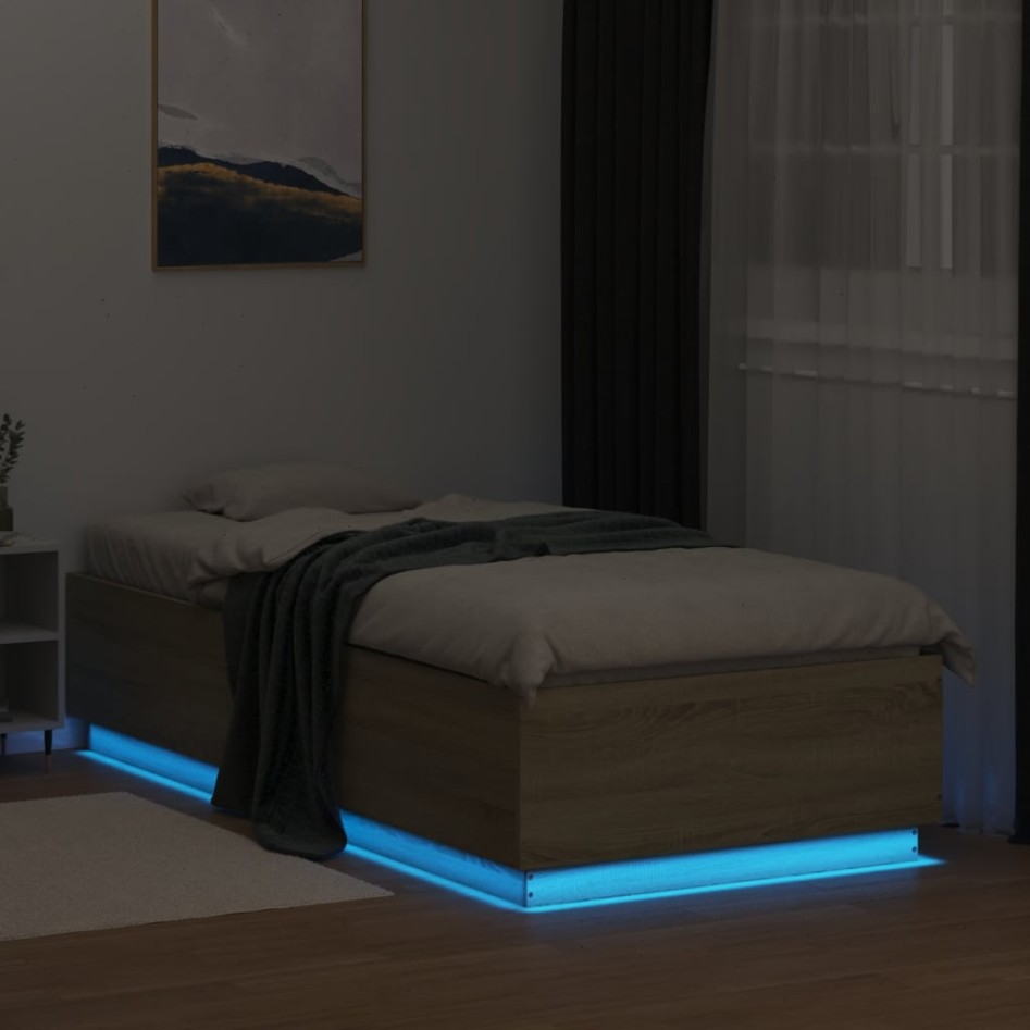 Estructura cama con luces LED madera roble Sonoma 100x200