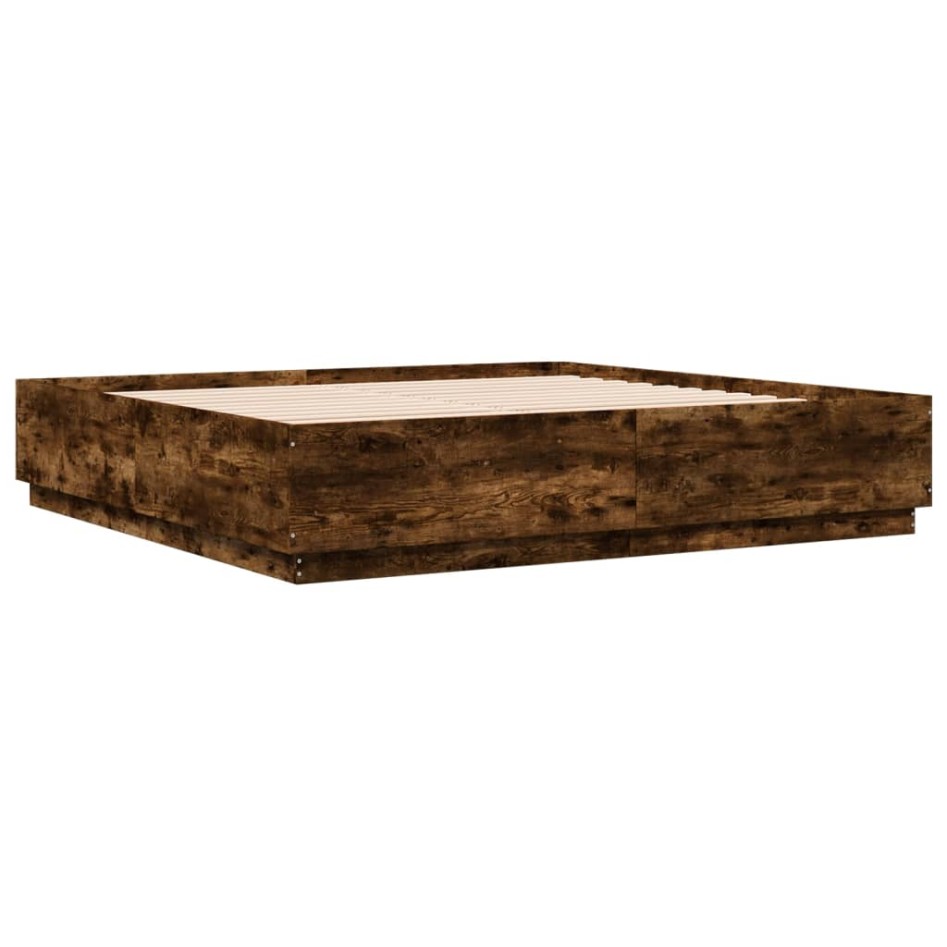 Estructura cama con luces LED madera roble ahumado 180x200