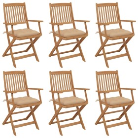 Sillas de jardín plegables 6 uds y cojines madera maciza