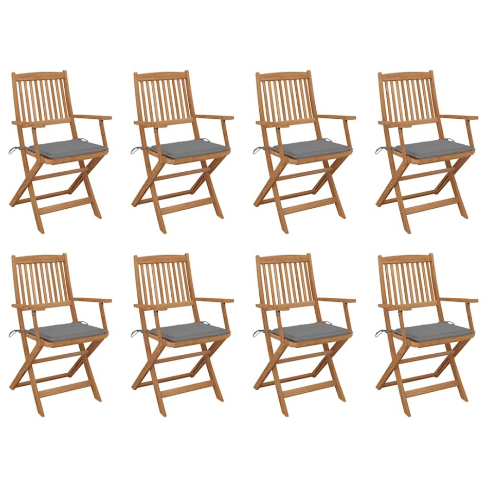 Sillas de jardín plegables 8 uds y cojines madera maciza