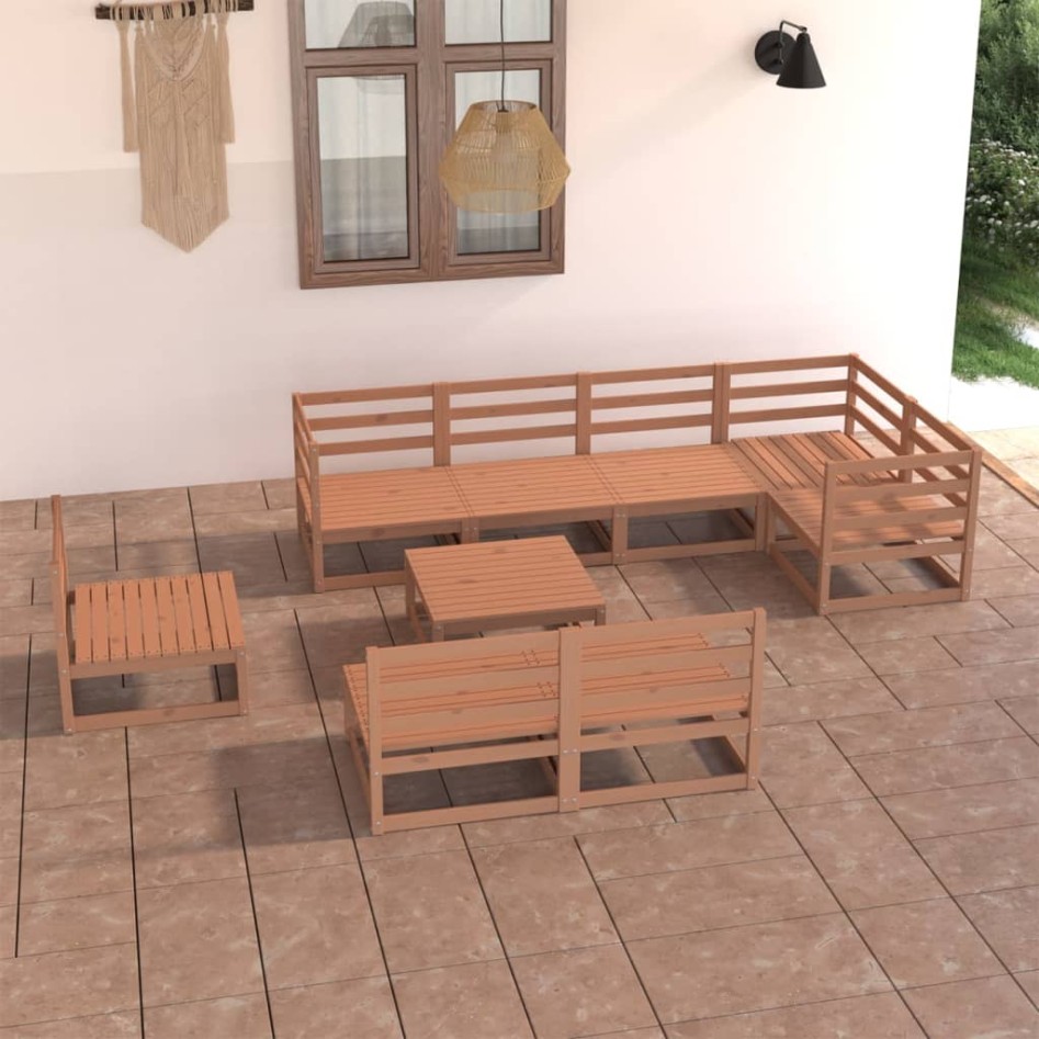 Muebles de jardín 9 piezas marrón miel madera maciza de