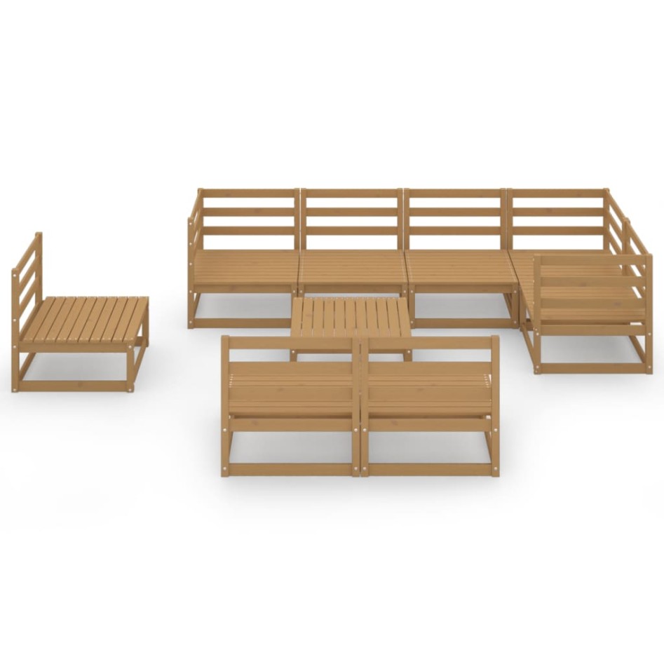 Muebles de jardín 9 piezas marrón miel madera maciza de