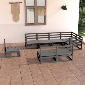 Muebles de jardín 8 piezas gris madera de pino