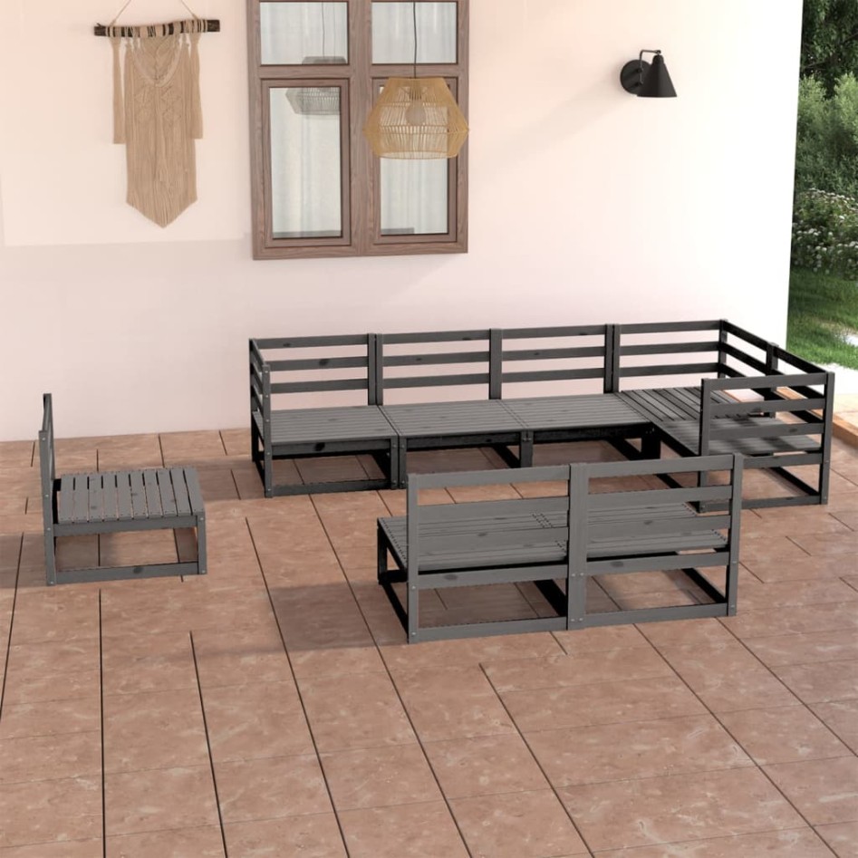 Muebles de jardín 8 piezas gris madera de pino