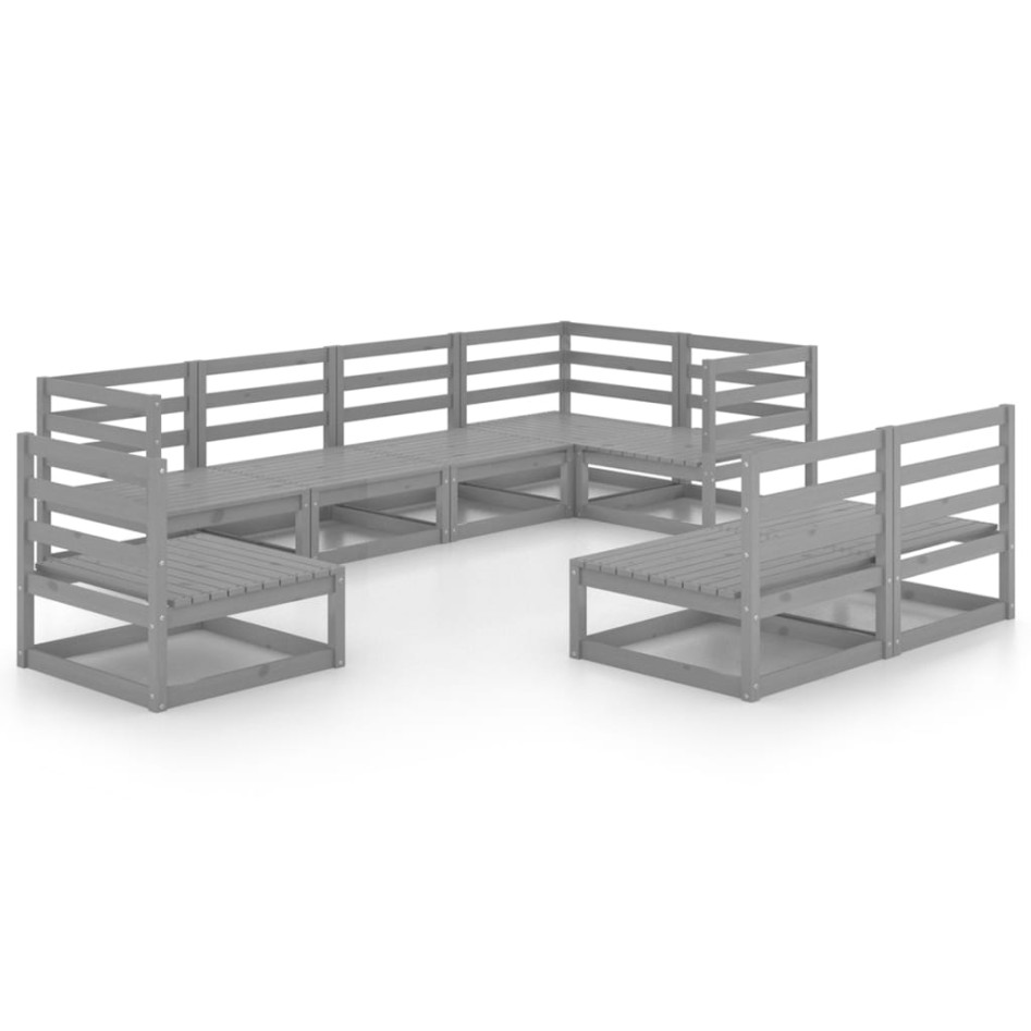 Muebles de jardín 8 piezas gris madera de pino