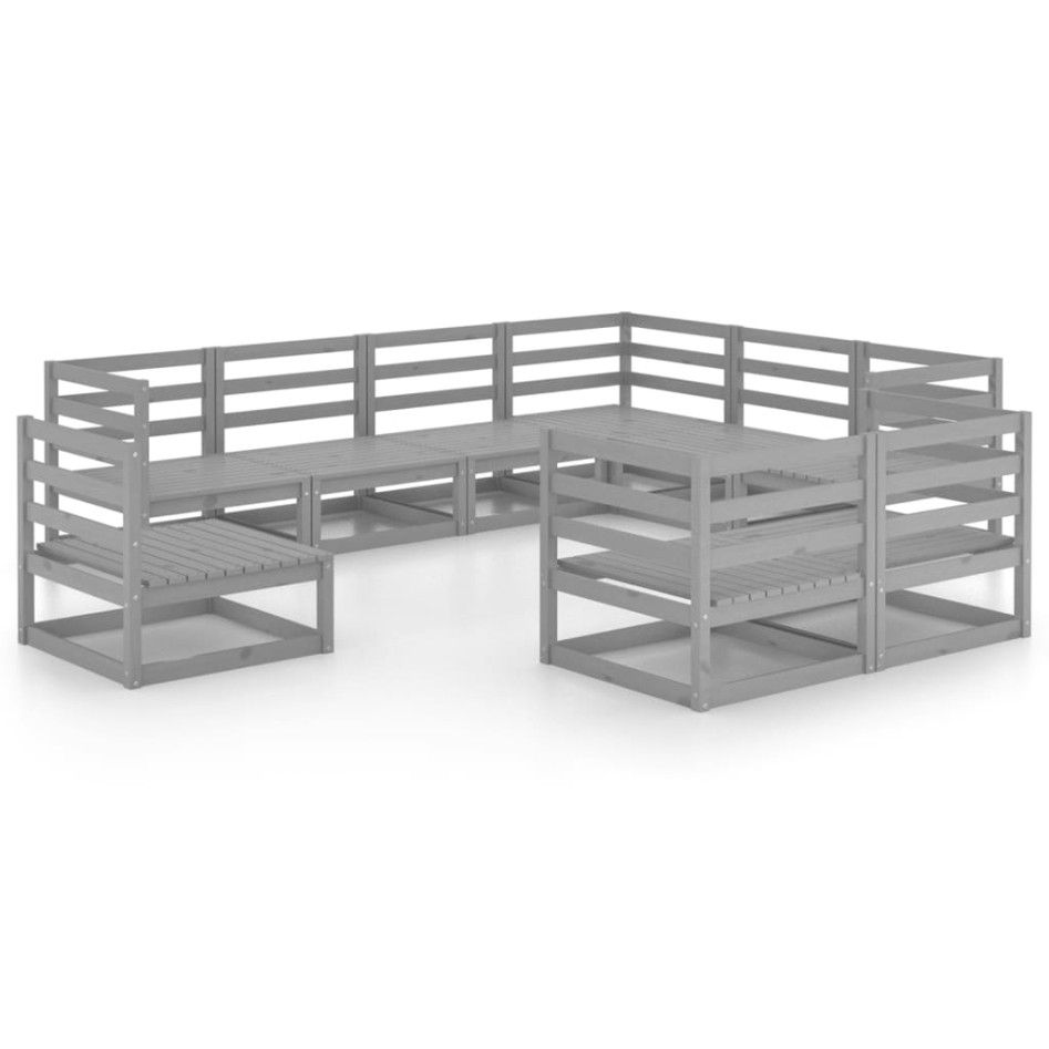 Muebles de jardín 9 piezas gris madera de pino