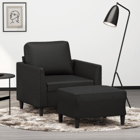 Sillón con taburete cuero sintético negro 60