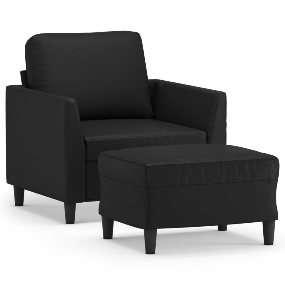 Sillón con taburete cuero sintético negro 60