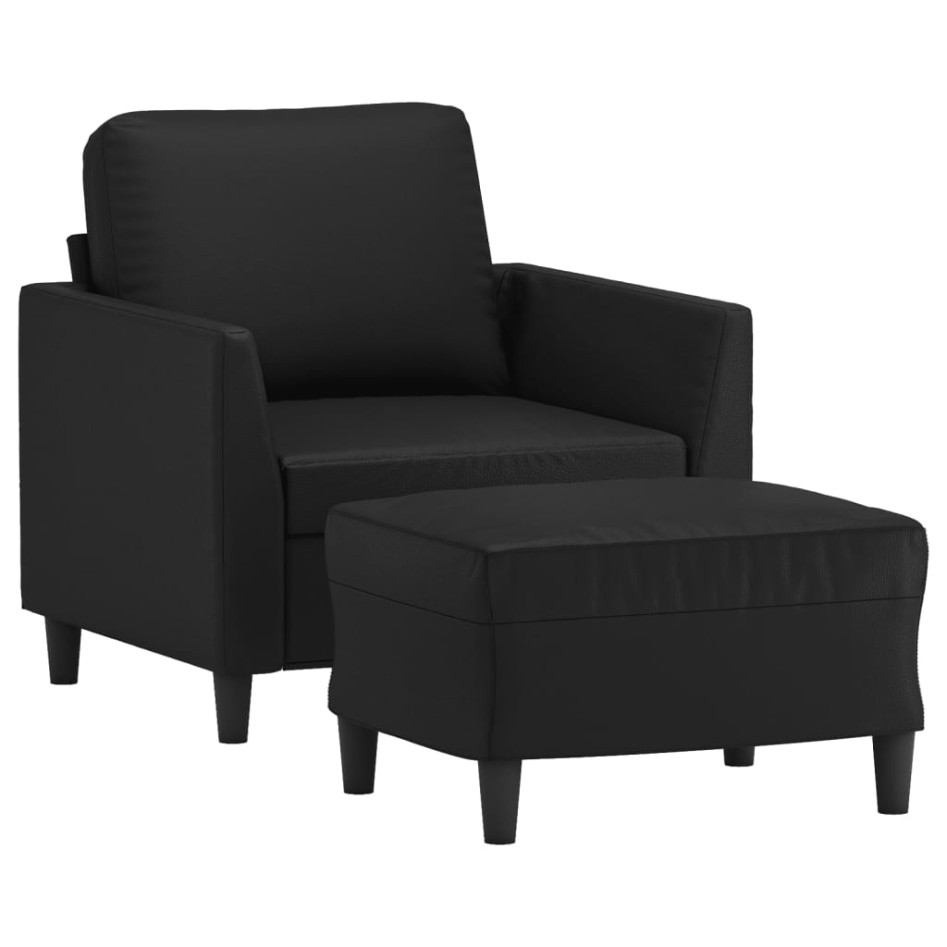 Sillón con taburete cuero sintético negro 60