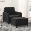 Sillón con taburete terciopelo negro 60 cm