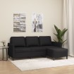 Sofá de 3 plazas con taburete cuero sintético negro 180 cm