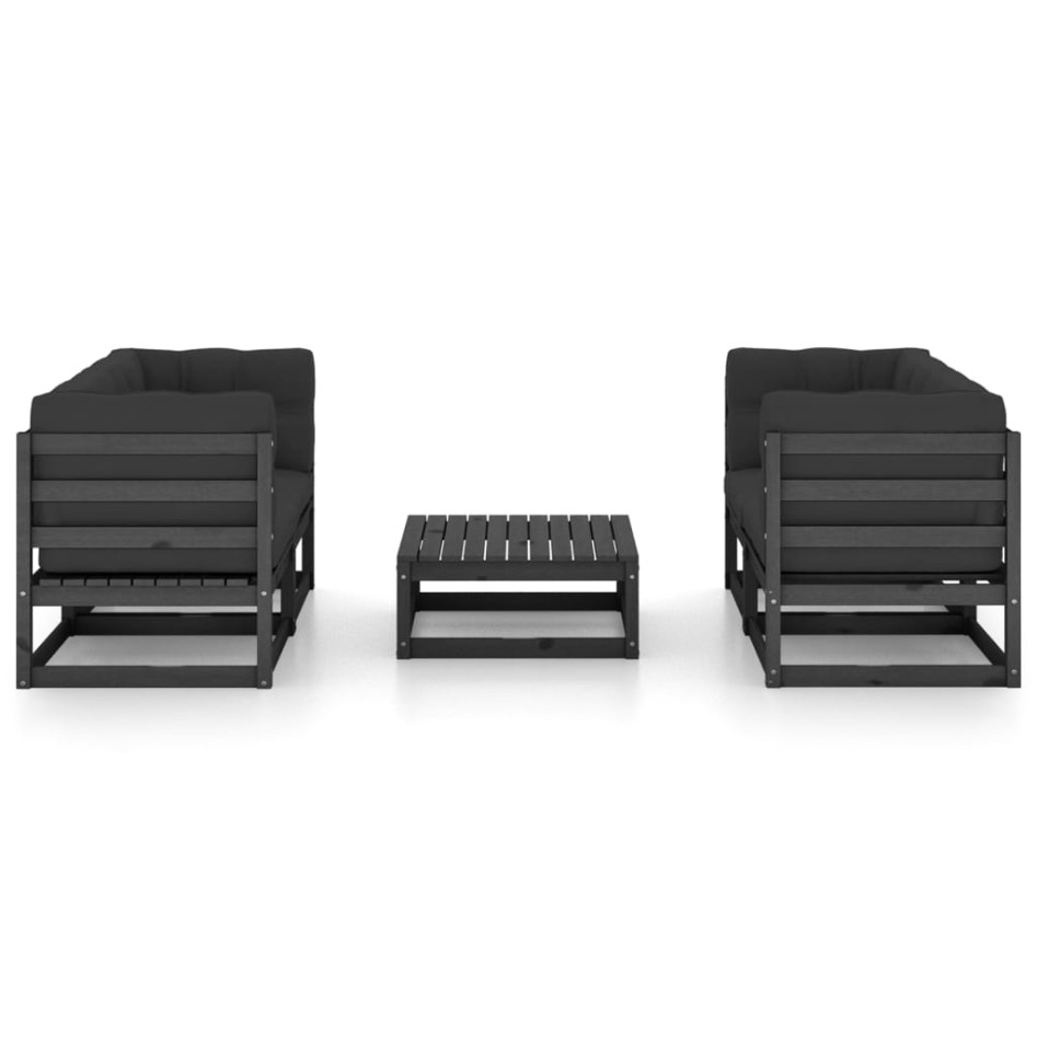 Juego de muebles de jardín 5 pzas y cojines madera pino