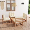 Juego de muebles de jardín 5 pzas y cojines madera pino maciza