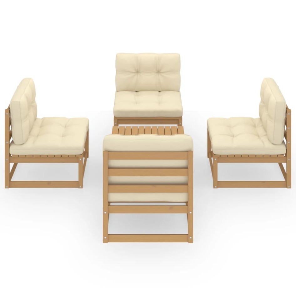Juego de muebles de jardín 5 pzas y cojines madera pino