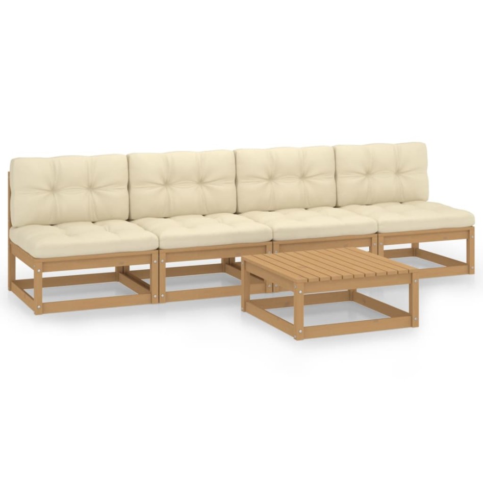 Juego de muebles de jardín 5 pzas y cojines madera pino
