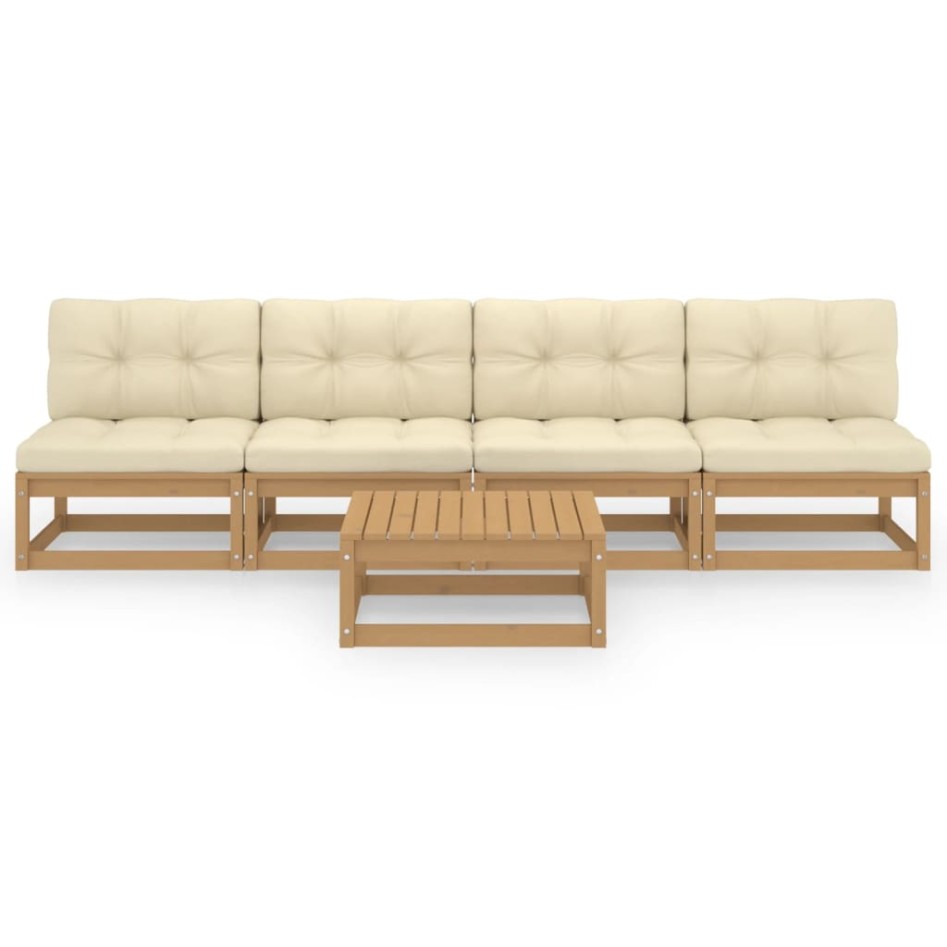 Juego de muebles de jardín 5 pzas y cojines madera pino