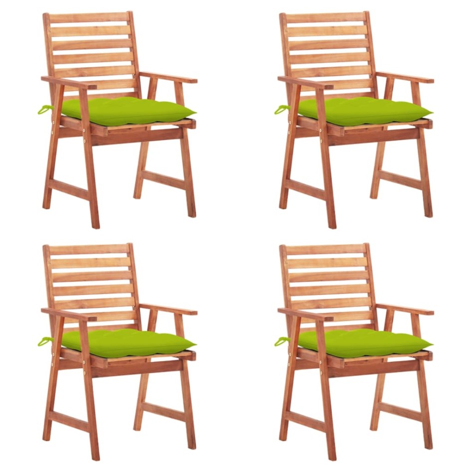Sillas comedor de jardín y cojines 4 uds madera maciza