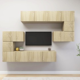 Set de muebles para TV 8 pzas madera contrachapada roble