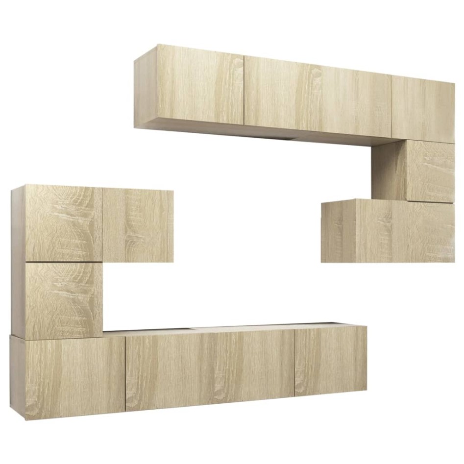 Set de muebles para TV 8 pzas madera contrachapada roble
