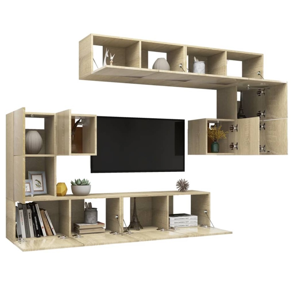 Set de muebles para TV 8 pzas madera contrachapada roble