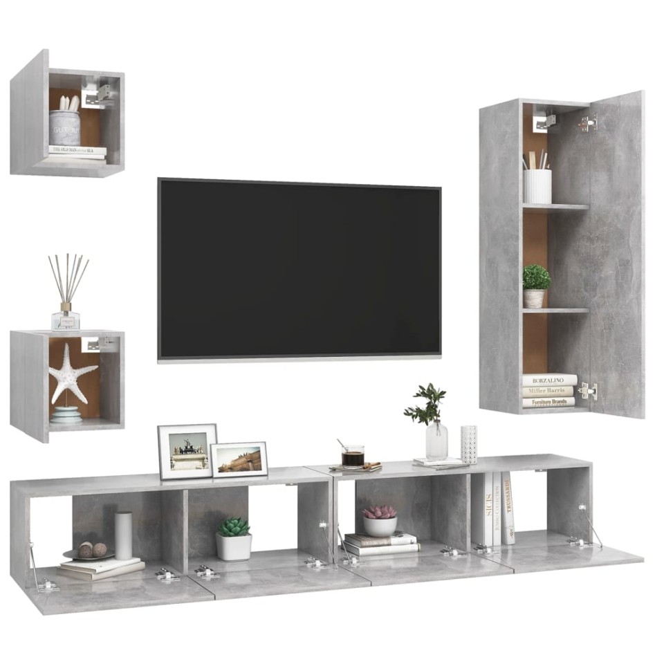 Set muebles de salón TV 5 pzas madera ingeniería gris