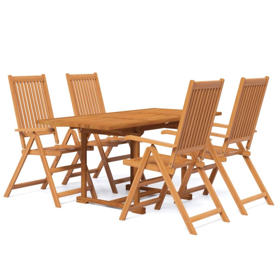 Juego de comedor de jardín 5 piezas madera maciza de