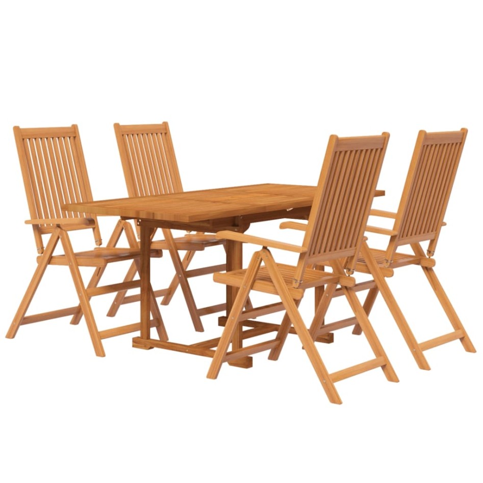 Juego de comedor de jardín 5 piezas madera maciza de