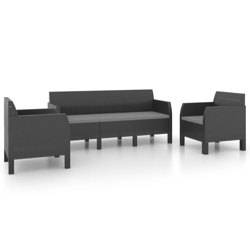 Set de muebles jardín 3 piezas cojines PP ratán gris