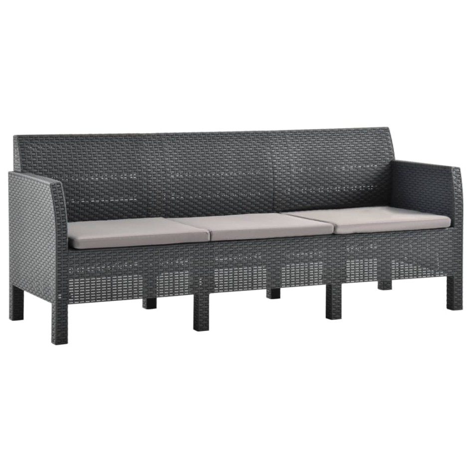 Set de muebles jardín 3 piezas cojines PP ratán gris