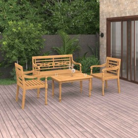 Set de muebles de jardín 4 piezas madera maciza de