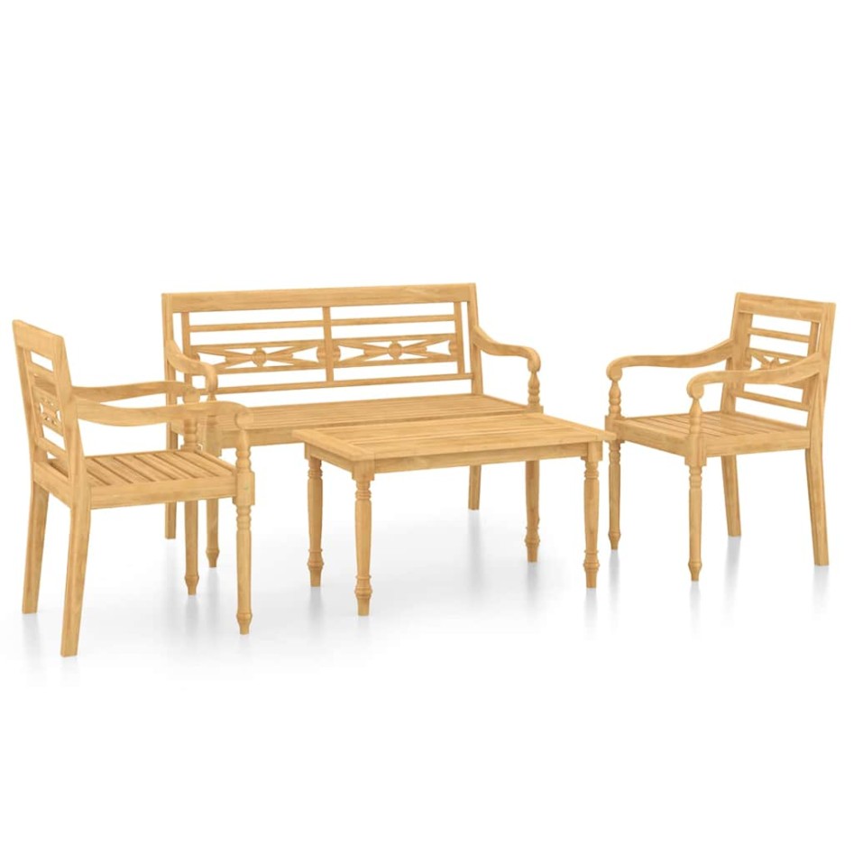 Set de muebles de jardín 4 piezas madera maciza de