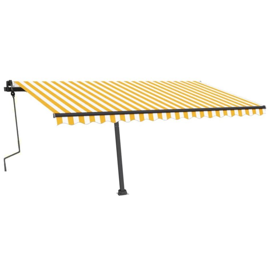 Toldo de pie retráctil manual amarillo y blanco 450x350