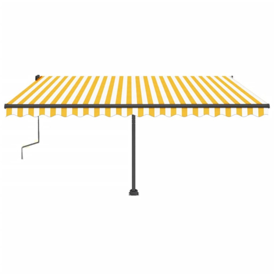 Toldo de pie retráctil manual amarillo y blanco 450x350