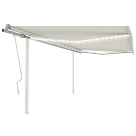 Toldo retráctil manual con luz LED color crema 4,5x3