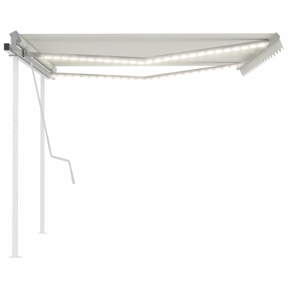 Toldo retráctil manual con luz LED color crema 4,5x3